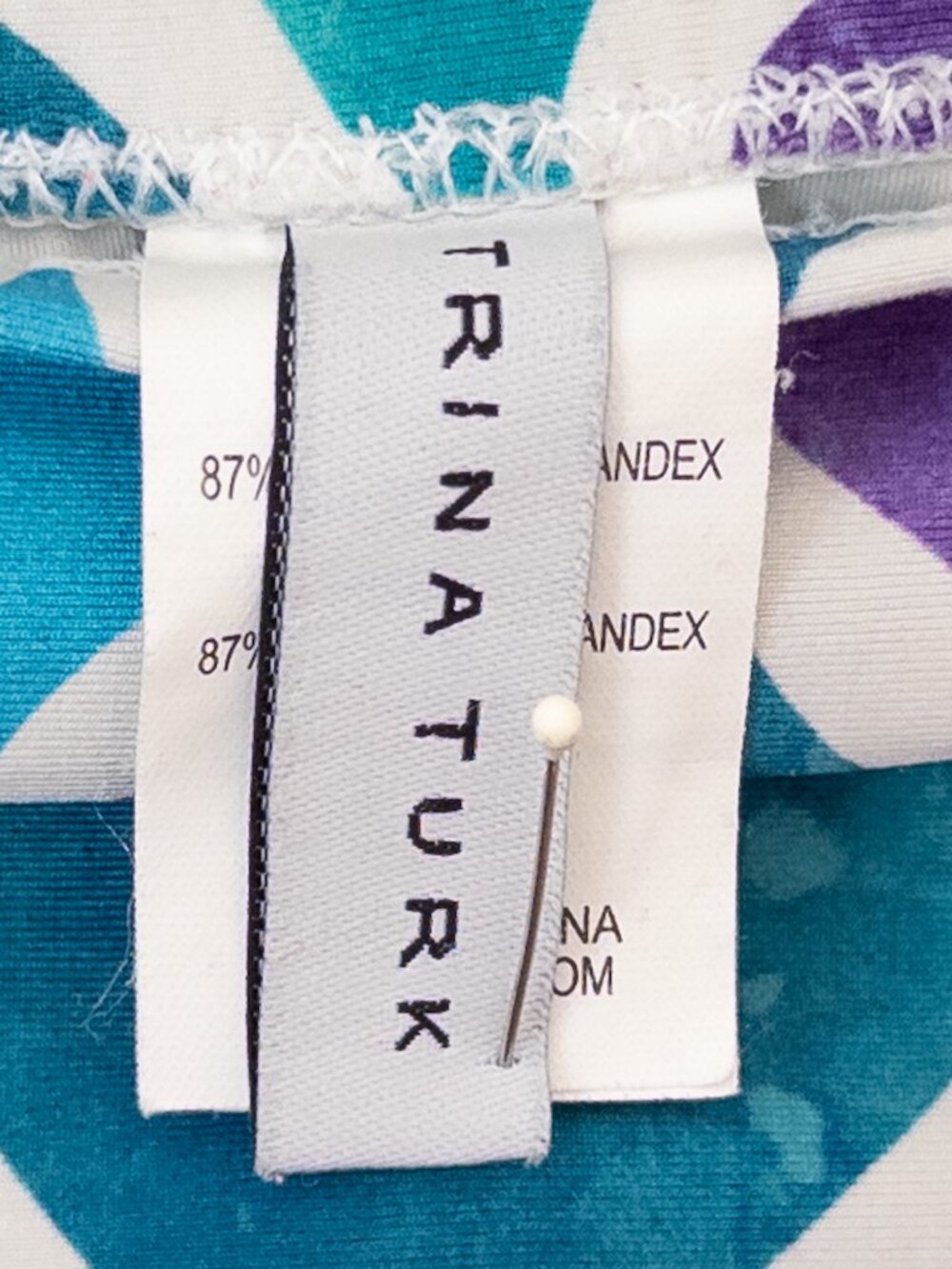 Trina Turk Tankini Swimsuit Size 6/8 Blue Green Geometric Halter 2 Piece 2000s - Picture 15 of 16